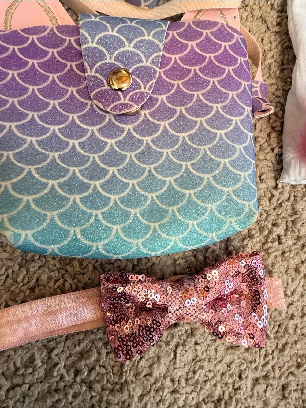 Little Girl Accessory Bundle | Mermaid Bag, Bow Headband, Gloves, Bandana
